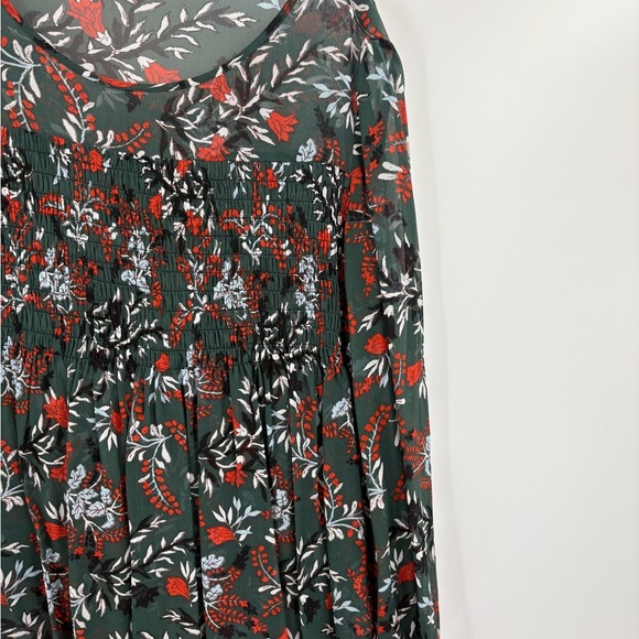 Maje Paris Green Floral Lo Fleur Crepe Georgette Top Sheer Smocked Blouse Large - Picture 6 of 15